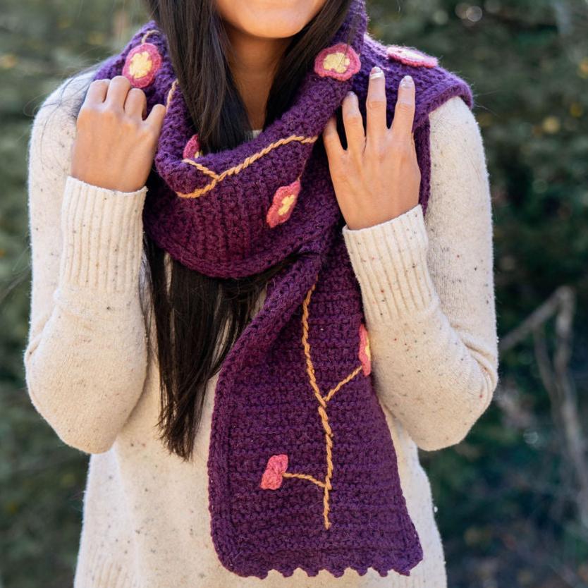 Embroidered Scarf Purple
