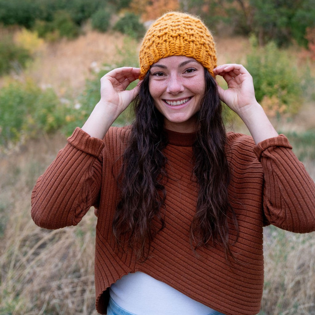 Knitted Cloud Beanie Mustard