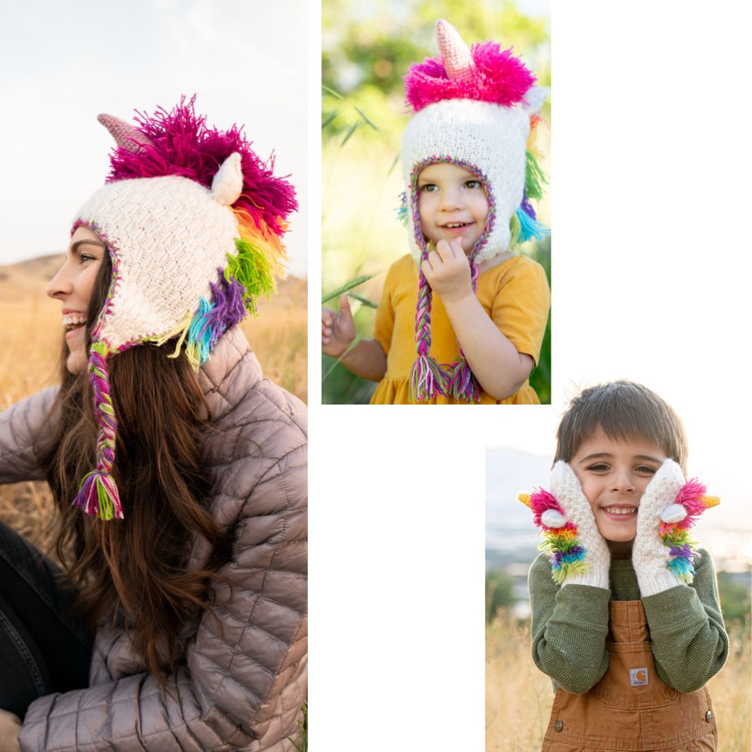 Adult &amp; Kids Animal Hat &amp; Mitten Pack