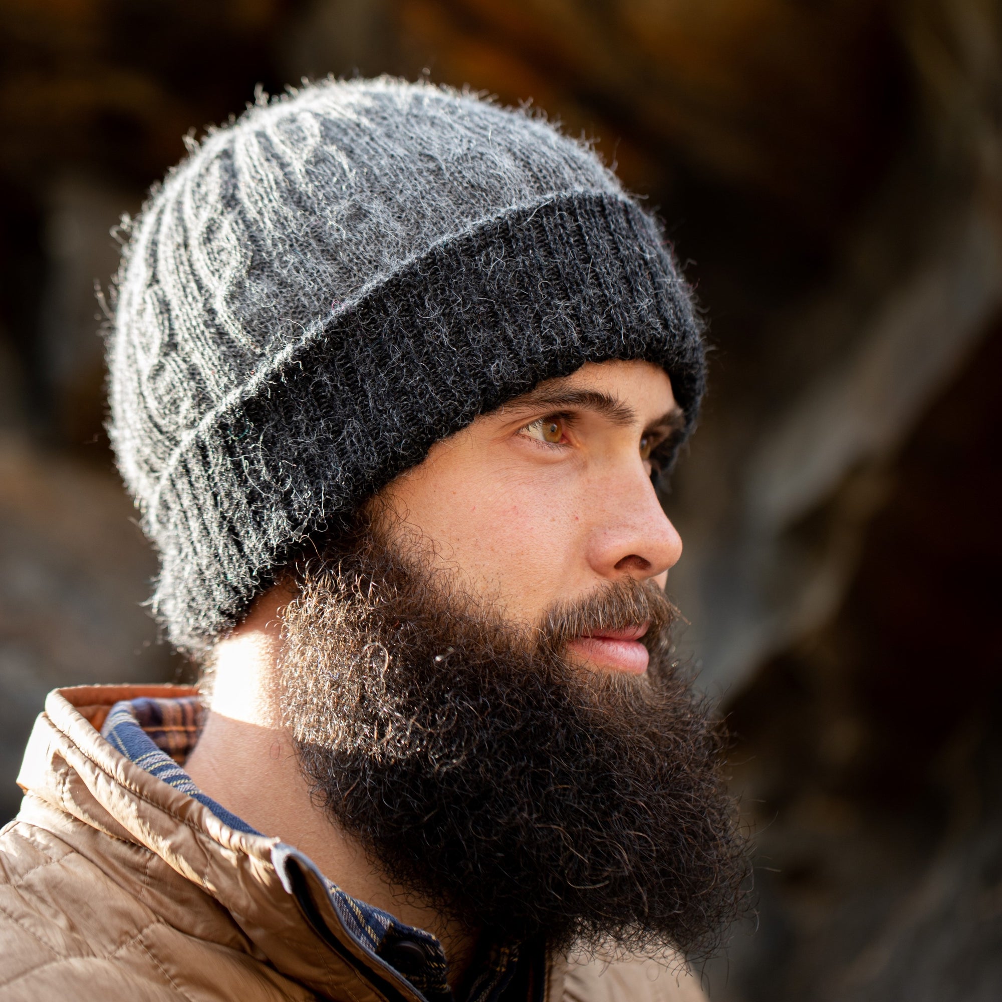 Knitted Reversible Cable Beanie Charcoal