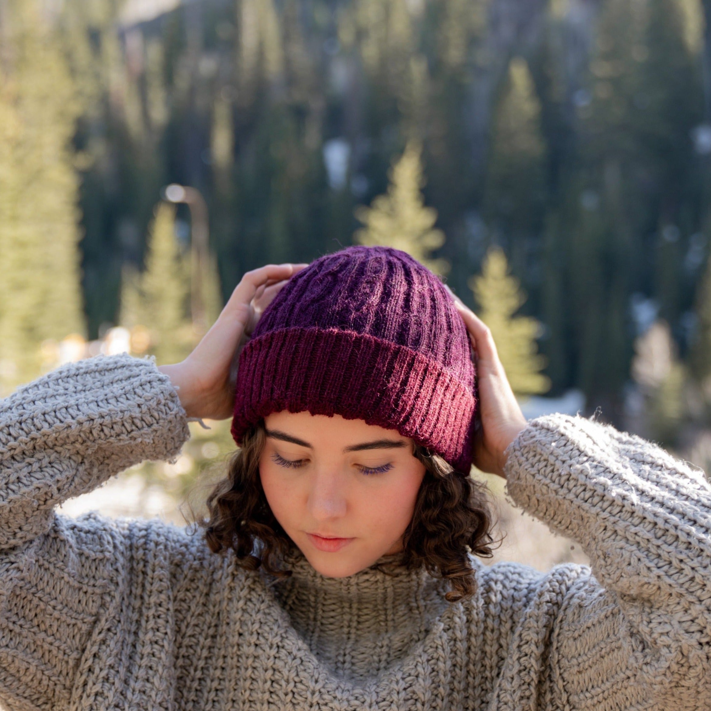 Knitted Reversible Cable Beanie Berry